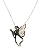 Uçan Melek Modeli 925 Ayar Gümüş Kolye, Siyah  - Beyaz Taş thumbnail 2