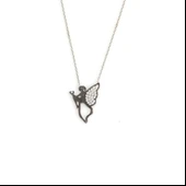 Uçan Melek Modeli 925 Ayar Gümüş Kolye, Siyah  - Beyaz Taş thumbnail 1