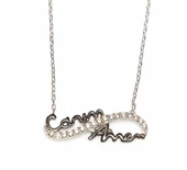 925 Ayar Gümüş Canım Annem Sonsuzluk Kolye, Beyaz - Beyaz Taş thumbnail 3