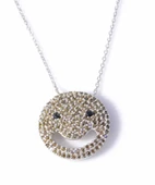 925 Ayar Gümüş Gülen Yüz Kolye, Beyaz - Sarı, Siyah Taş thumbnail 1