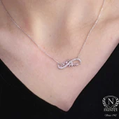 925 Ayar Gümüş Canım Annem Sonsuzluk Kolye, Beyaz - Beyaz Taş thumbnail 1