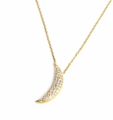 925 Ayar Gümüş Ay Kolye, Sarı - Beyaz Taş thumbnail 1