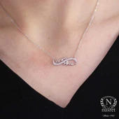 925 Ayar Gümüş Canım Annem Sonsuzluk Kolye, Beyaz - Beyaz Taş thumbnail 2