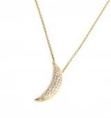 925 Ayar Gümüş Ay Kolye, Sarı - Beyaz Taş thumbnail 2