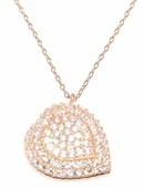 925 Ayar Gümüş Nazar Kalp Kolye Pembe - Beyaz Taş thumbnail 2