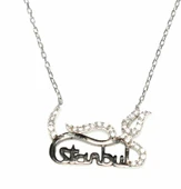 925 Ayar Gümüş İstanbul Lalesi Kolye, Beyaz - Beyaz Taş thumbnail 3