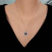 925 Ayar Gümüş Kelebek Kolye, Beyaz - Siyah Taş thumbnail 1