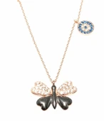 925 Ayar Gümüş Kelebek ve Nazar Boncuğu Kolye, Pembe, Beyaz ve Mavi Taş thumbnail 2