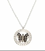 925 Ayar Gümüş Kelebek Kolye, Beyaz - Siyah Taş thumbnail 3