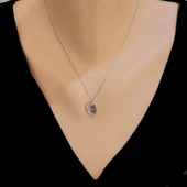 925 Ayar Gümüş Kalemli Çift Kalp Kolye, Beyaz - Beyaz Taş thumbnail 1