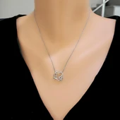 925 Ayar Gümüş Love Yazılı Kalp Kolye, Beyaz - Beyaz Taş thumbnail 1