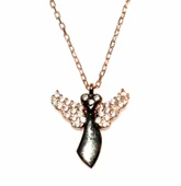 925 Ayar Gümüş Melek Modeli Kolye, Pembe Siyah - Beyaz Taş thumbnail 1