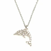 925 Ayar Gümüş Yunus Kolye, Beyaz - Beyaz Taş thumbnail 3
