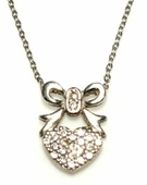 925 Ayar Gümüş Fiyonklu Kalp Kolye, Beyaz - Beyaz Taş thumbnail 2