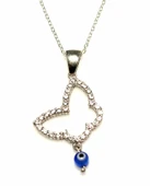 925 Ayar Gümüş Nazar boncuklu Kelebek Kolye, Beyaz - Beyaz Taş thumbnail 3