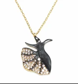 925 Ayar Gümüş Mevlana Kolye, Sarı Siyah - Beyaz Taş thumbnail 3