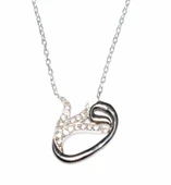 925 Ayar Gümüş Lale Vav Kolye, Beyaz Siyah - Beyaz Taş thumbnail 3