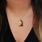 925 Ayar Gümüş Süpürgeli Cadı Kolye, Sarı - Siyah Taş thumbnail 1