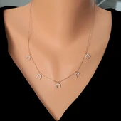 925 Ayar Gümüş Nal Şans Kolye, Pembe - Beyaz Taş thumbnail 1