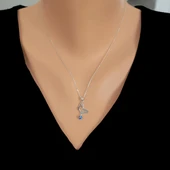 925 Ayar Gümüş Nazar Boncuklu Kelebek Kolye, Beyaz thumbnail 1