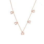 925 Ayar Gümüş Nal Şans Kolye, Pembe - Beyaz Taş thumbnail 2