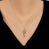 925 Ayar Gümüş Nazar Boncuklu Yunus Kolye, Beyaz thumbnail 1