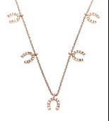 925 Ayar Gümüş Nal Şans Kolye, Pembe - Beyaz Taş thumbnail 3