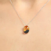 925 Ayar Gümüş Topaz Kolye, Beyaz - Siyah Taş thumbnail 1