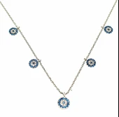 925 Ayar Gümüş Nazar Boncuklu Şans Kolyesi, Beyaz - Beyaz Mavi Taş thumbnail 2