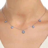 925 Ayar Gümüş Nazar Boncuklu Şans Kolyesi, Beyaz - Beyaz Mavi Taş thumbnail 1