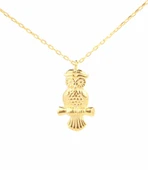 925 Ayar Gümüş Dalda Baykuş Kolye, Sarı thumbnail 1