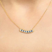 925 Ayar Gümüş Taşlı Kolye, Sarı - Mavi Beyaz Taş thumbnail 1