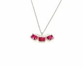 925 Ayar Gümüş 3 Taşlı Kolye, Beyaz - Kırmızı, Beyaz Taş thumbnail 3