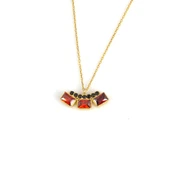 925 Ayar Gümüş 3 Taşlı Kolye, Pembe - Turuncu, Siyah Taş thumbnail 2