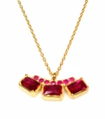 925 Ayar Gümüş 3 Taşlı Kolye, Sarı- Kırmızı Taş thumbnail 2