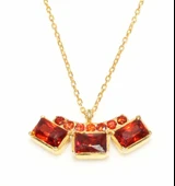 925 Ayar Gümüş 3 Taşlı Kolye, Sarı- Ateş Kırmızı Taş thumbnail 3