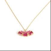 925 Ayar Gümüş 3 Taşlı Kolye, Sarı- Kırmızı Taş thumbnail 1