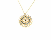 925 Ayar Gümüş Yuvarlak Taşlı Kolye, Sarı - Siyah Mavi  Beyaz Taş thumbnail 3