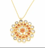 925 Ayar Gümüş Yuvarlak Taşlı Kolye, Sarı - Ateş Kırmızısı Beyaz Taş thumbnail 3