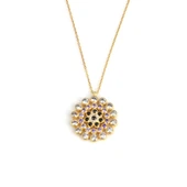 925 Ayar Gümüş Yuvarlak Taşlı Kolye, Sarı - Siyah Mor Beyaz Taş thumbnail 1