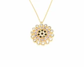 925 Ayar Gümüş Yuvarlak Taşlı Kolye, Sarı - Siyah Mor Beyaz Taş thumbnail 3