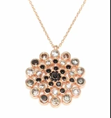 925 Ayar Gümüş Yuvarlak Taşlı Kolye, Pembe - Siyah Beyaz Taş thumbnail 3