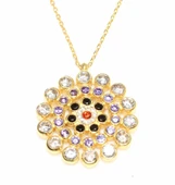 925 Ayar Gümüş Yuvarlak Taşlı Kolye, Sarı - Siyah Mor Kırmızı Beyaz Taş thumbnail 3