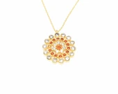 925 Ayar Gümüş Yuvarlak Taşlı Kolye, Sarı - Ateş Kırmızısı Beyaz Taş thumbnail 4