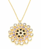 925 Ayar Gümüş Yuvarlak Taşlı Kolye, Sarı - Siyah Mor Beyaz Taş thumbnail 2