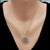 925 Ayar Gümüş Yuvarlak Taşlı Kolye, Sarı - Siyah Mor Kırmızı Beyaz Taş thumbnail 1