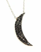 925 Ayar Gümüş Ay Kolye, Beyaz - Siyah Taş thumbnail 2