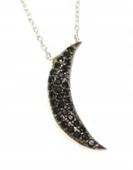 925 Ayar Gümüş Ay Kolye, Beyaz - Siyah Taş thumbnail 3