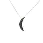 925 Ayar Gümüş Ay Kolye, Beyaz - Siyah Taş thumbnail 1