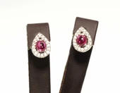 925 Ayar Gümüş Damla Anturaj Küpe, Beyaz - Kırmızı Taş thumbnail 2